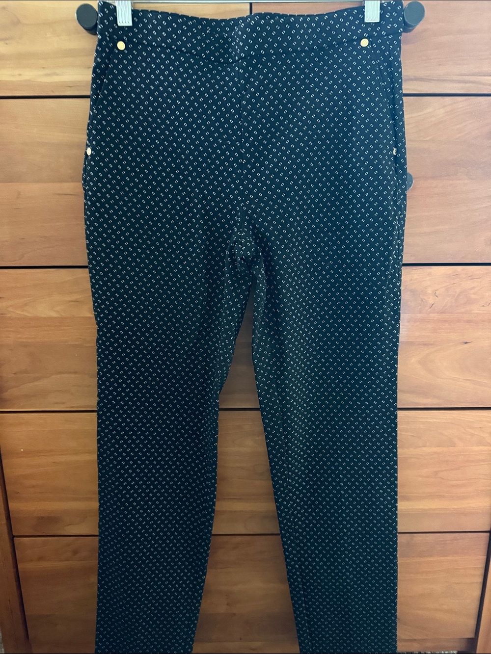 Anne Klein Black and White Patterned Skinny Fit Pants